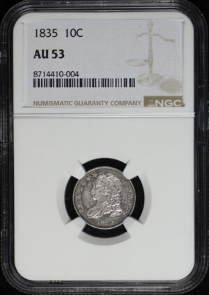 Obverse of this 1835 Capped Bust Dime NGC AU-53