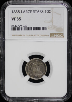 Obverse of this 1838 Liberty Seated Dime Large Stars NGC VF-35