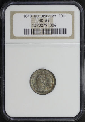 Obverse of this 1840 No Drapery Liberty Seated Dime NGC MS-65