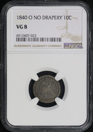 Obverse of this 1840-O No Drapery Liberty Seated Dime NGC VG-8