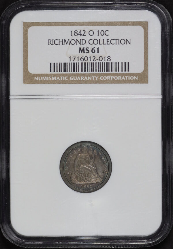 Obverse of this 1842-O Liberty Seated Dime NGC MS-61 RICHMOND COLLECTION
