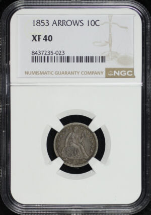 Obverse of this 1853 Liberty Seated Dime Arrows NGC XF-40