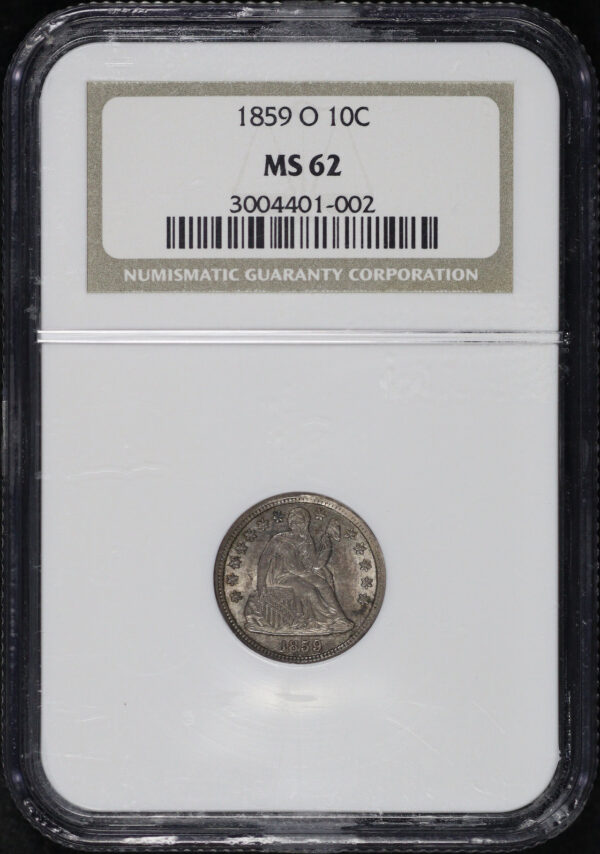 Obverse of this 1859-O Liberty Seated Dime NGC MS-62