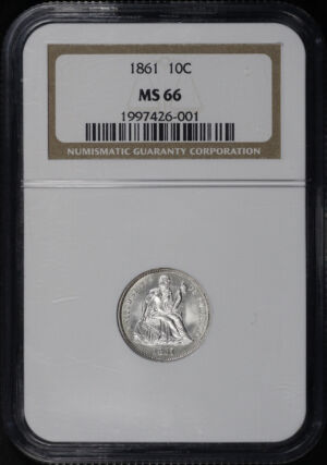 Obverse of this 1861 Liberty Seated Dime NGC MS-66