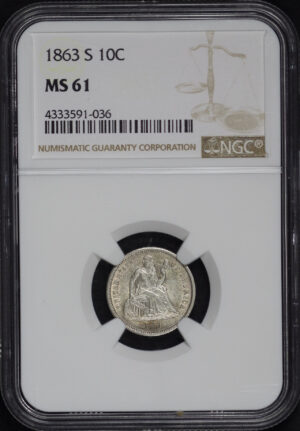 Obverse of this 1863-S Liberty Seated Dime NGC MS-61