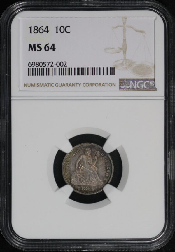 Obverse of this 1864 Liberty Seated Dime NGC MS-64
