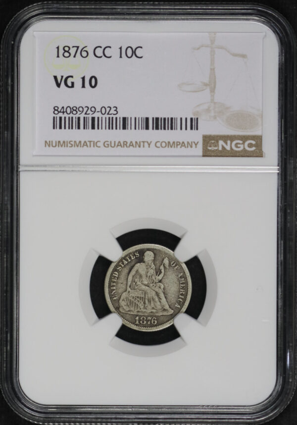 Obverse of this 1876-CC Liberty Seated Dime NGC VG-10