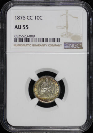 Obverse of this 1876-CC Liberty Seated Dime NGC AU-55