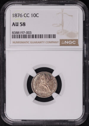 Obverse of this 1876-CC Liberty Seated Dime NGC AU-58