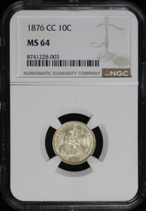 Obverse of this 1876-CC Liberty Seated Dime NGC MS-64