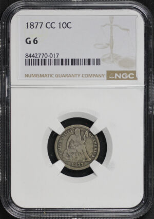 Obverse of this 1877-CC Liberty Seated Dime NGC G-6