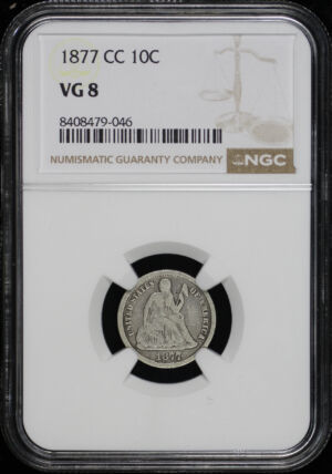 Obverse of this 1877-CC Liberty Seated Dime NGC VG-8