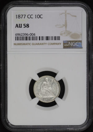 Obverse of this 1877-CC Liberty Seated Dime NGC AU-58
