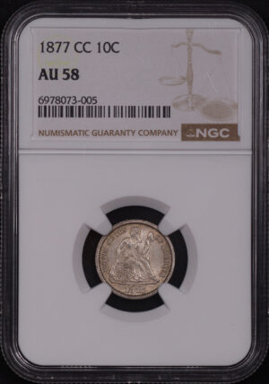 Obverse of this 1877-CC Liberty Seated Dime NGC AU-58