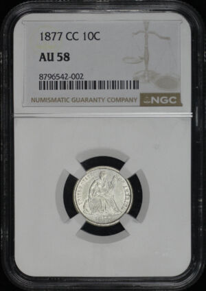 Obverse of this 1877-CC Liberty Seated Dime NGC AU-58