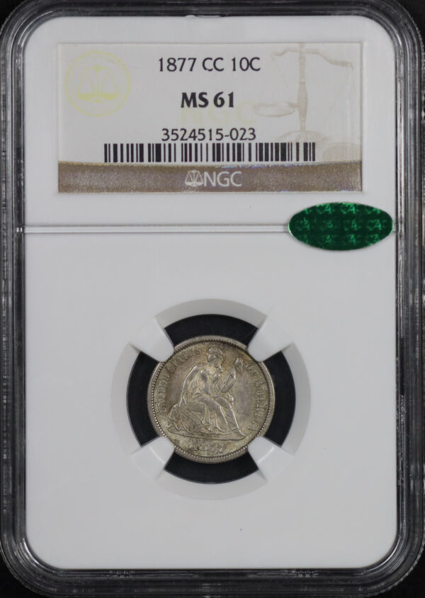 Obverse of this 1877-CC Liberty Seated Dime NGC MS-61 CAC