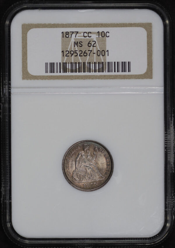 Obverse of this 1877-CC Liberty Seated Dime NGC MS-62