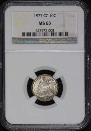 Obverse of this 1877-CC Liberty Seated Dime NGC MS-63