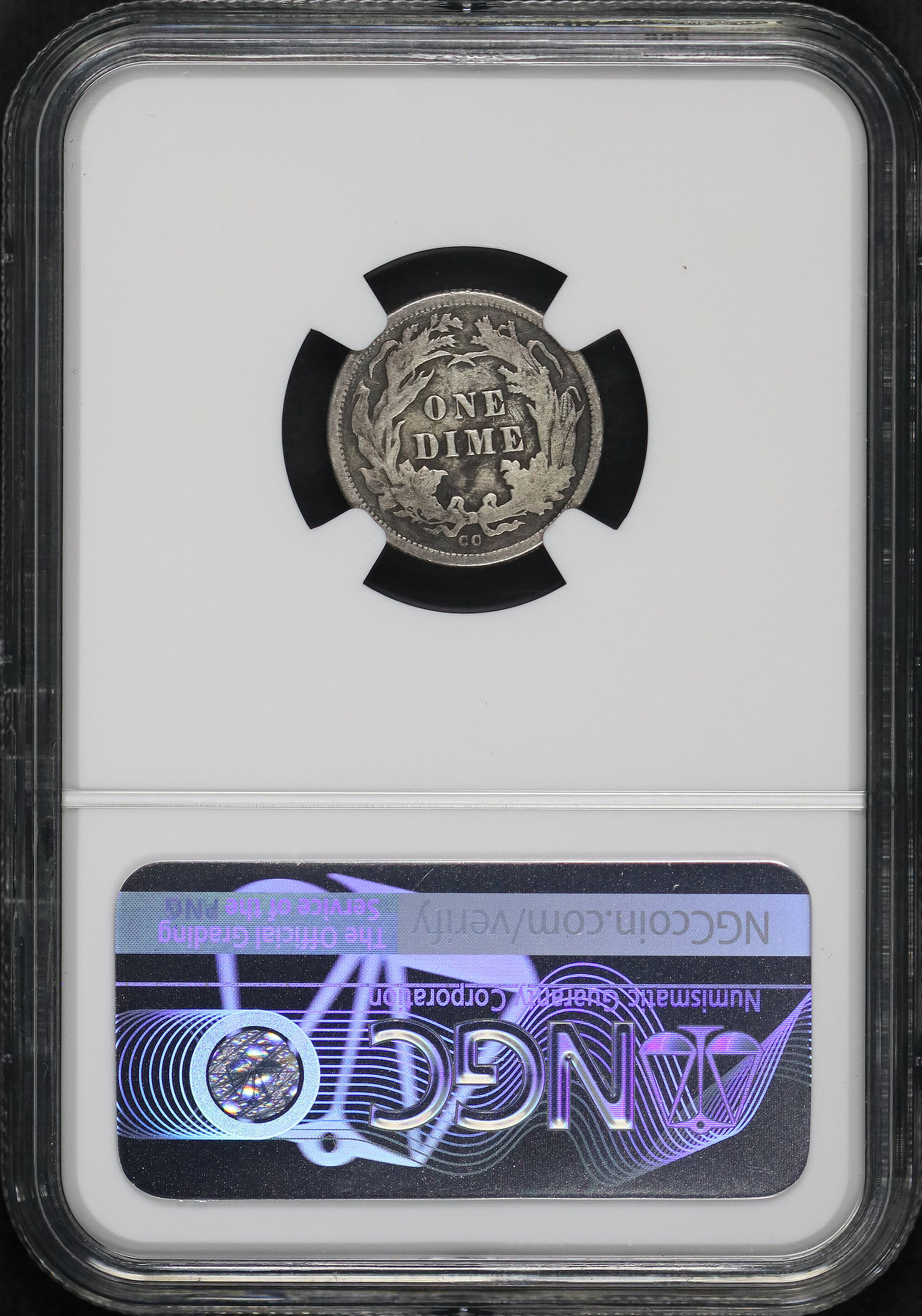 Reverse of this 1877-CC Liberty Seated Dime NGC VF Details Environmental Damage