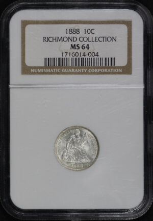 Obverse of this 1888 Liberty Seated Dime NGC MS-64 Richmond Collection
