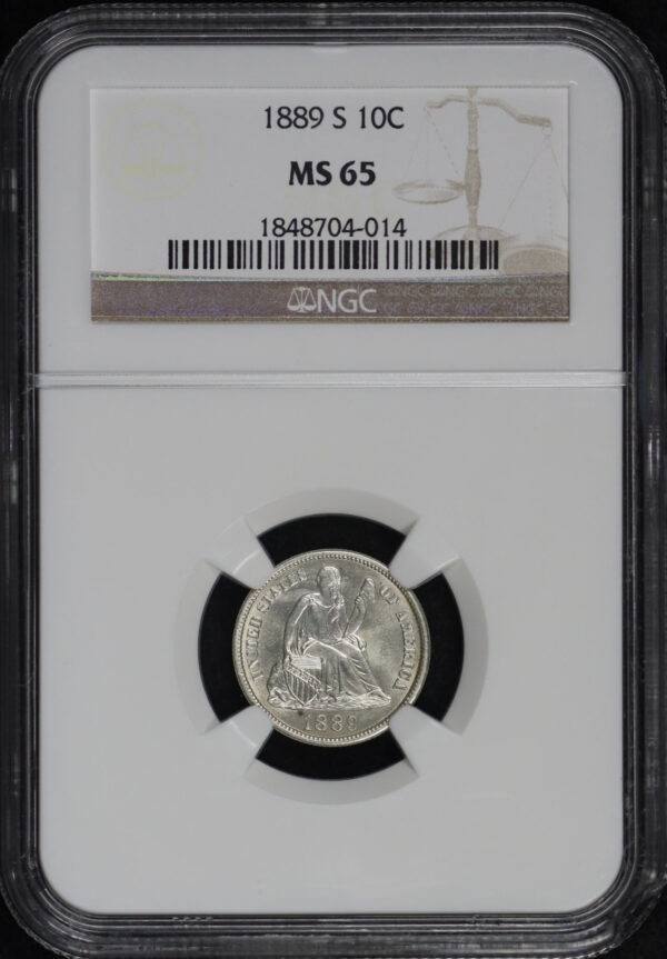 Obverse of this 1889-S Liberty Seated Dime NGC MS-65