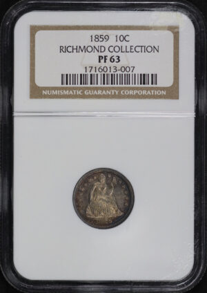 Obverse of this 1859 Liberty Seated Dime NGC PF-63 Richmond Collection