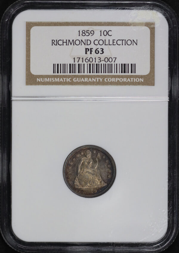 Obverse of this 1859 Liberty Seated Dime NGC PF-63 Richmond Collection