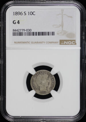 Obverse of this 1896-S Barber Dime NGC G-4