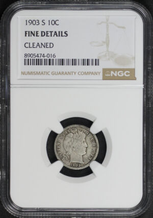 Obverse of this 1903-S Barber Dime NGC F Details Cleaned