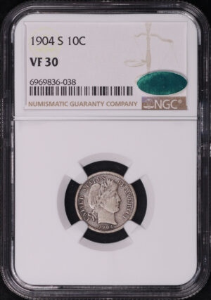 Obverse of this 1904-S Barber Dime NGC VF-30 CAC