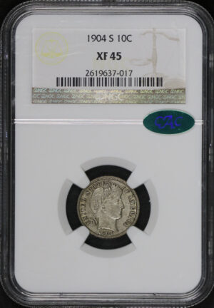 Obverse of this 1904-S Barber Dime NGC XF-45 CAC