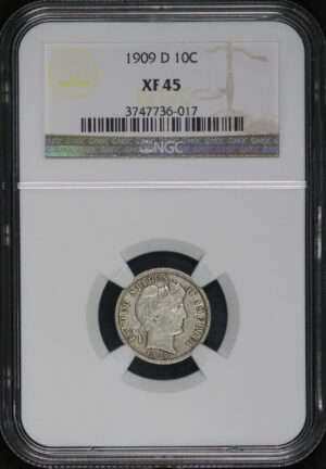 Obverse of this 1909-D Barber Dime NGC XF-45