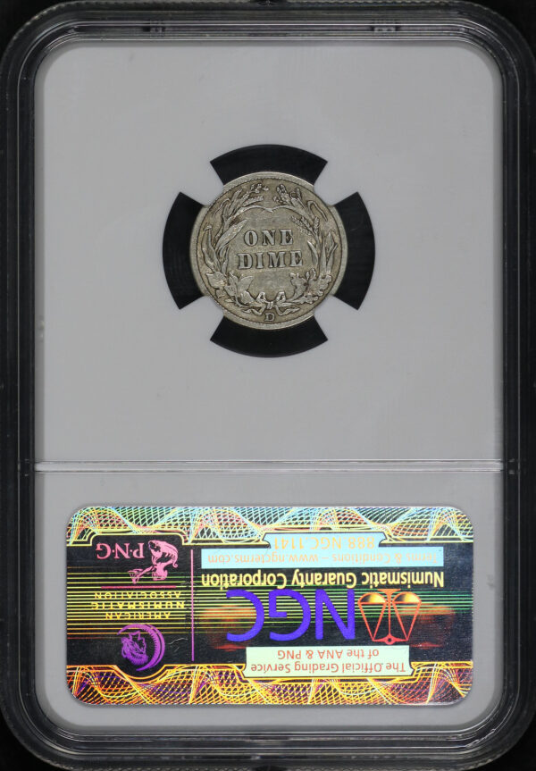 Reverse of this 1909-D Barber Dime NGC XF-45