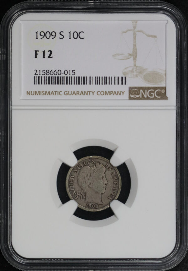 Obverse of this 1909-S Barber Dime NGC F-12