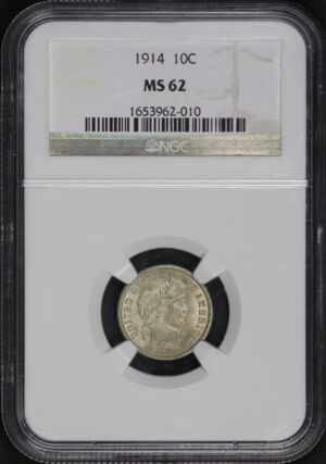 Obverse of this 1914 Barber Dime NGC MS-62
