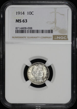Obverse of this 1914 Barber Dime NGC MS-63