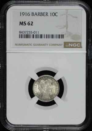 Obverse of this 1916 Barber Dime NGC MS-62