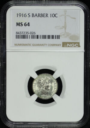 Obverse of this 1916-S Barber Dime NGC MS-64