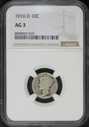 Obverse of this 1916-D Mercury Dime NGC AG-3