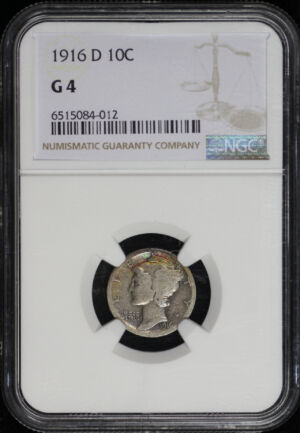 Obverse of this 1916-D Mercury Dime NGC G-4