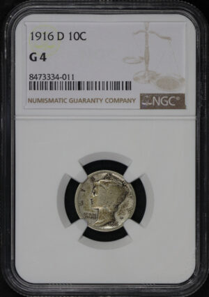 Obverse of this 1916-D Mercury Dime NGC G-4