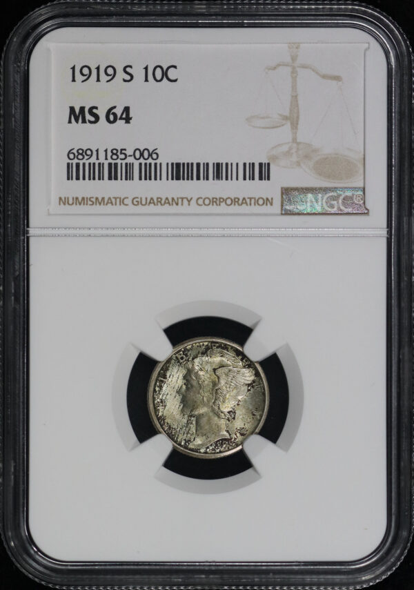Obverse of this 1919-S Mercury Dime NGC MS-64
