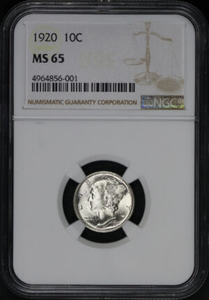 Obverse of this 1920 Mercury Dime NGC MS-65