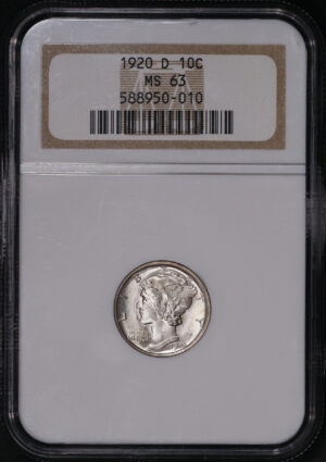 Obverse of this 1920-D Mercury Dime NGC MS-63