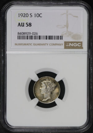 Obverse of this 1920-S Mercury Dime NGC AU-58