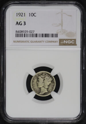 Obverse of this 1921 Mercury Dime NGC AG-3