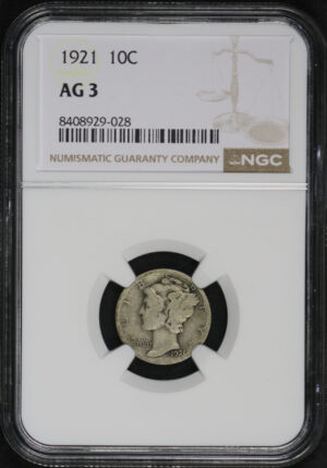 Obverse of this 1921 Mercury Dime NGC AG-3