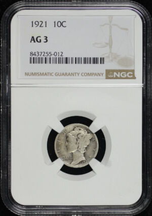 Obverse of this 1921 Mercury Dime NGC AG-3