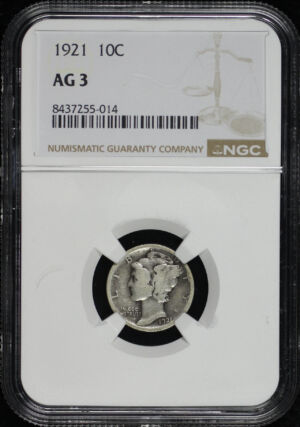 Obverse of this 1921 Mercury Dime NGC AG-3