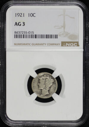 Obverse of this 1921 Mercury Dime NGC AG-3
